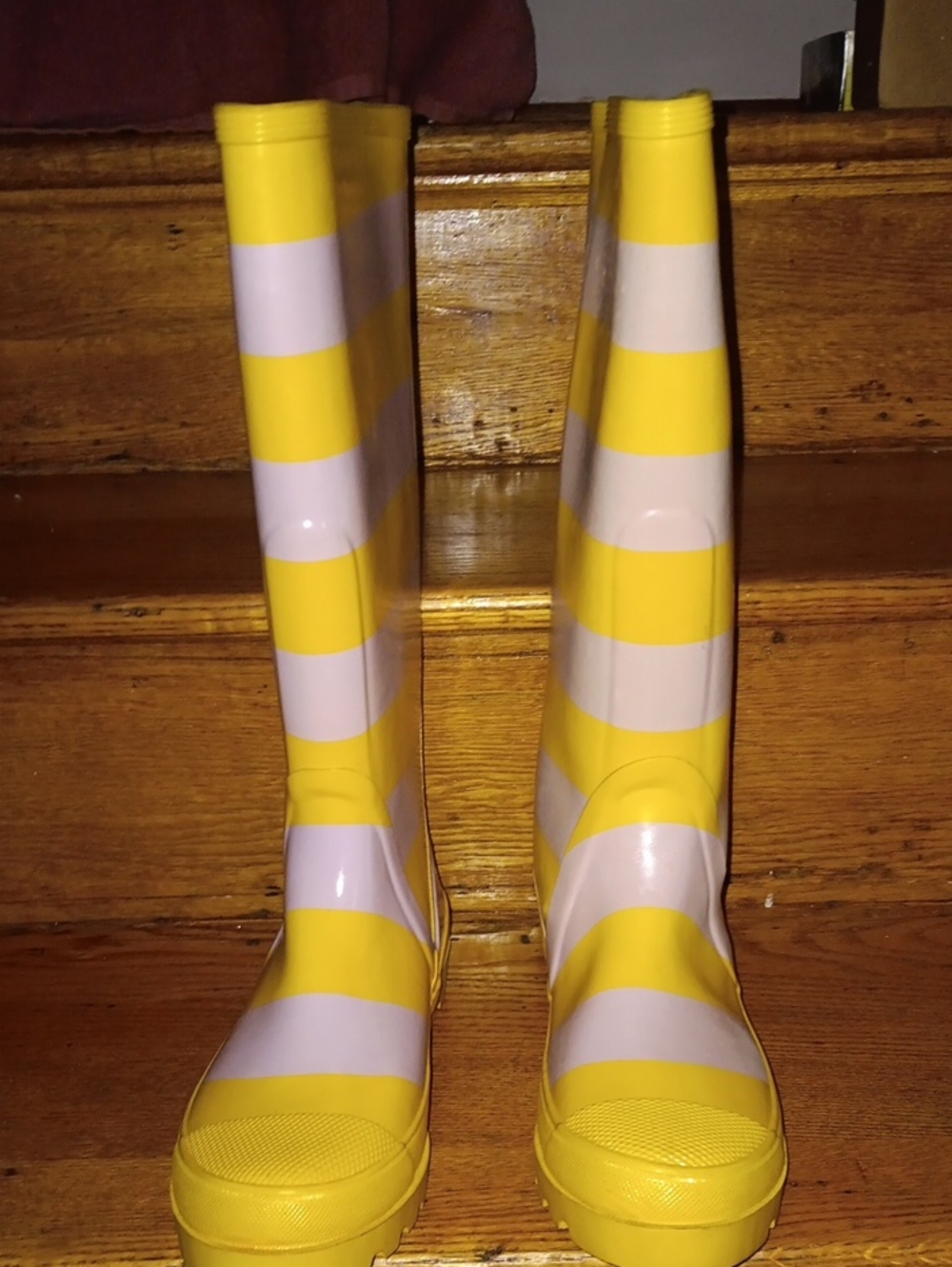 J. Crew Yellow and Light Pink Striped Women's Rain Boots